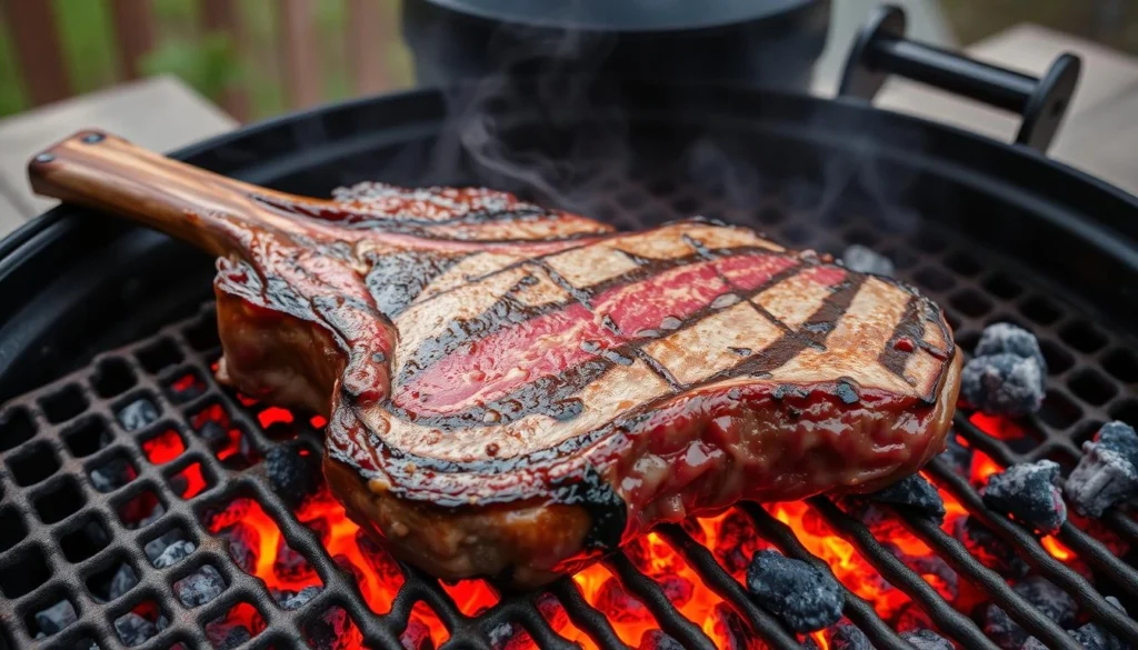 Tomahawk steak on grill